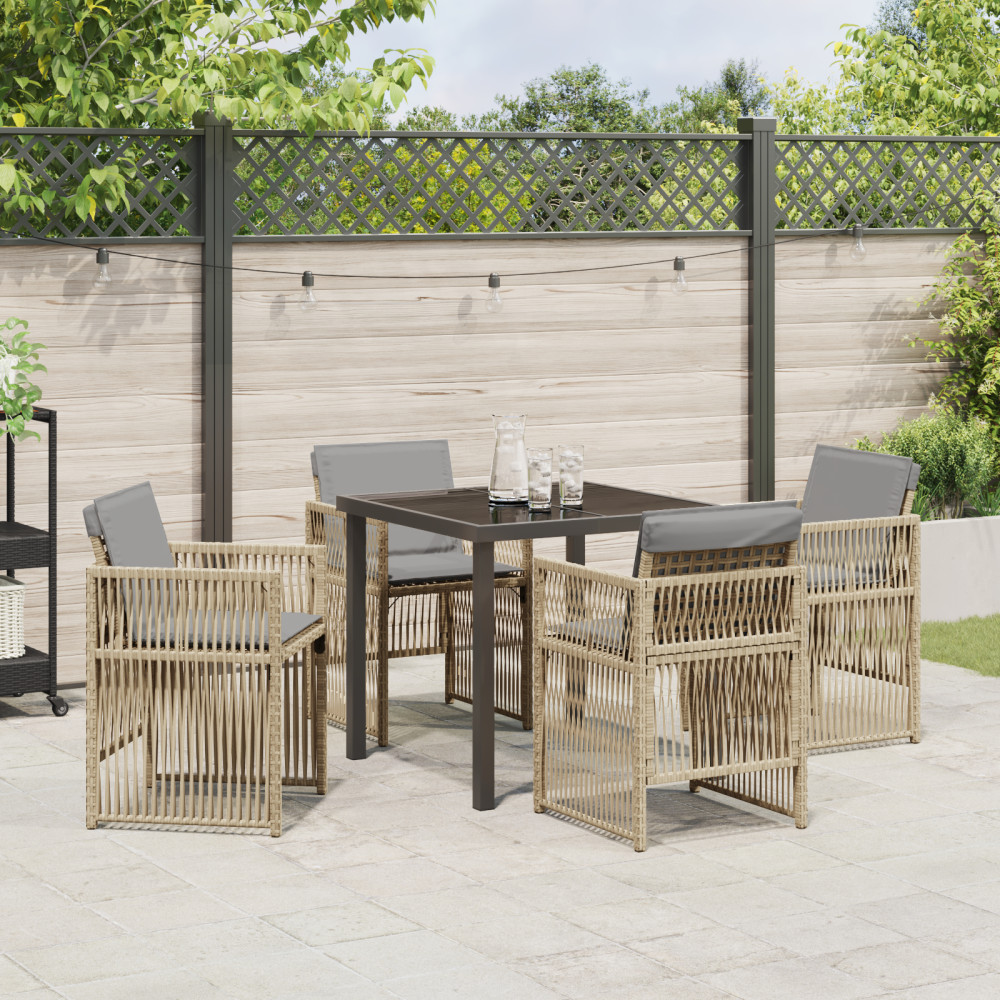 Produktbild för Trädgårdsmöbelset 5 pcs Beige Pulverlackerat stål