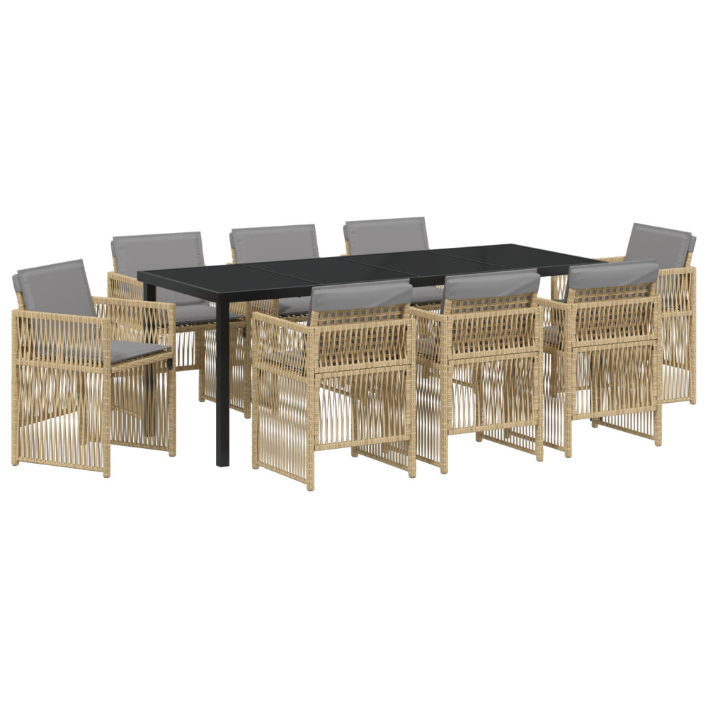 Produktbild för Trädgårdsmöbelset 9 pcs Beige Pulverlackerat stål