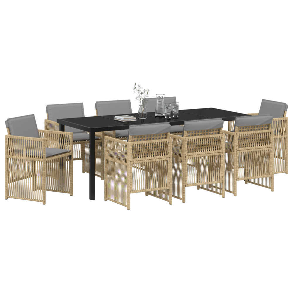 Produktbild för Trädgårdsmöbelset 9 pcs Beige Pulverlackerat stål