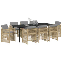 Produktbild för Trädgårdsmöbelset 9 pcs Beige Pulverlackerat stål