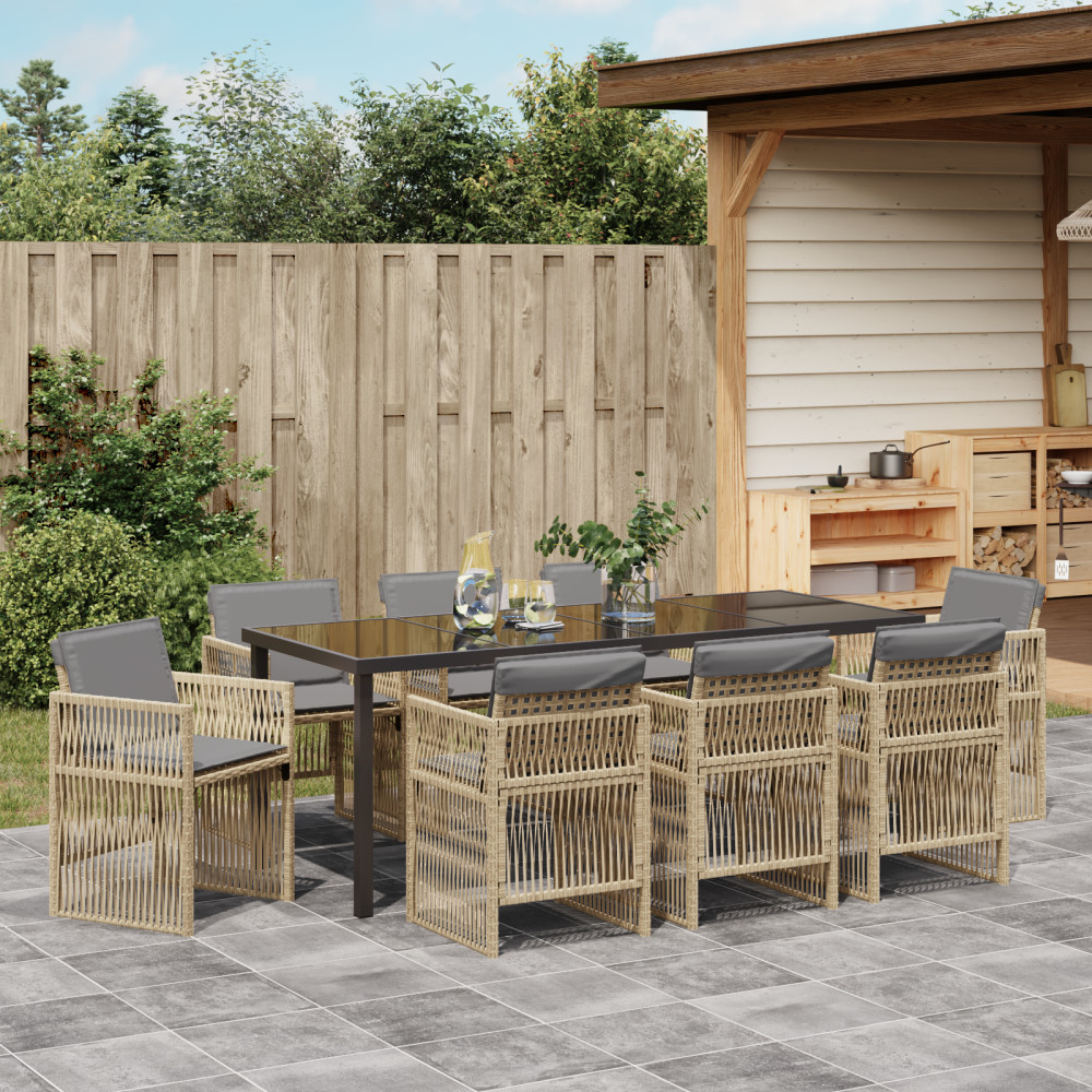 Produktbild för Trädgårdsmöbelset 9 pcs Beige Pulverlackerat stål