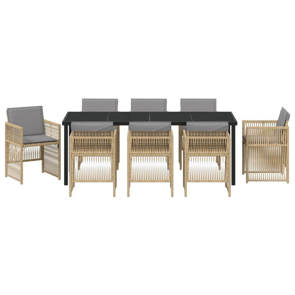 Produktbild för Trädgårdsmöbelset 9 pcs Beige Pulverlackerat stål