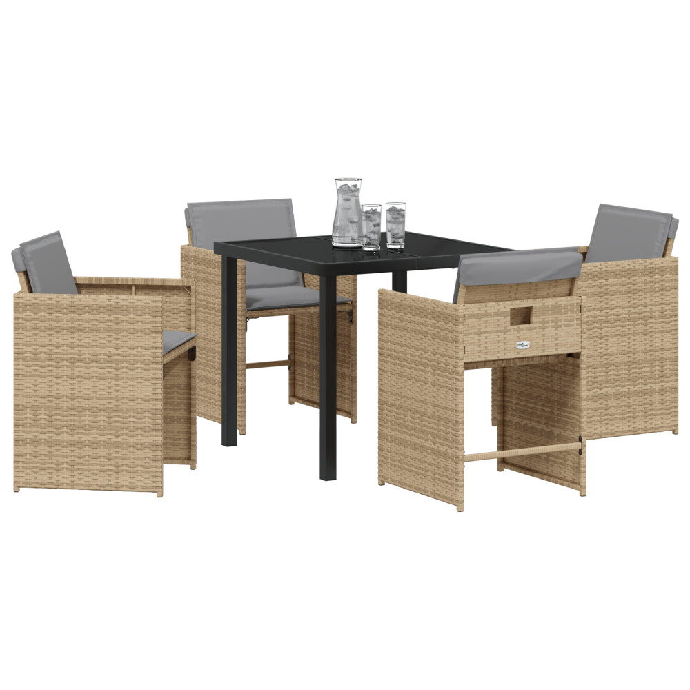 Produktbild för Trädgårdsmöbelset 5 pcs Beige konstrotting