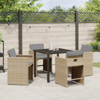 Produktbild för Trädgårdsmöbelset 5 pcs Beige konstrotting