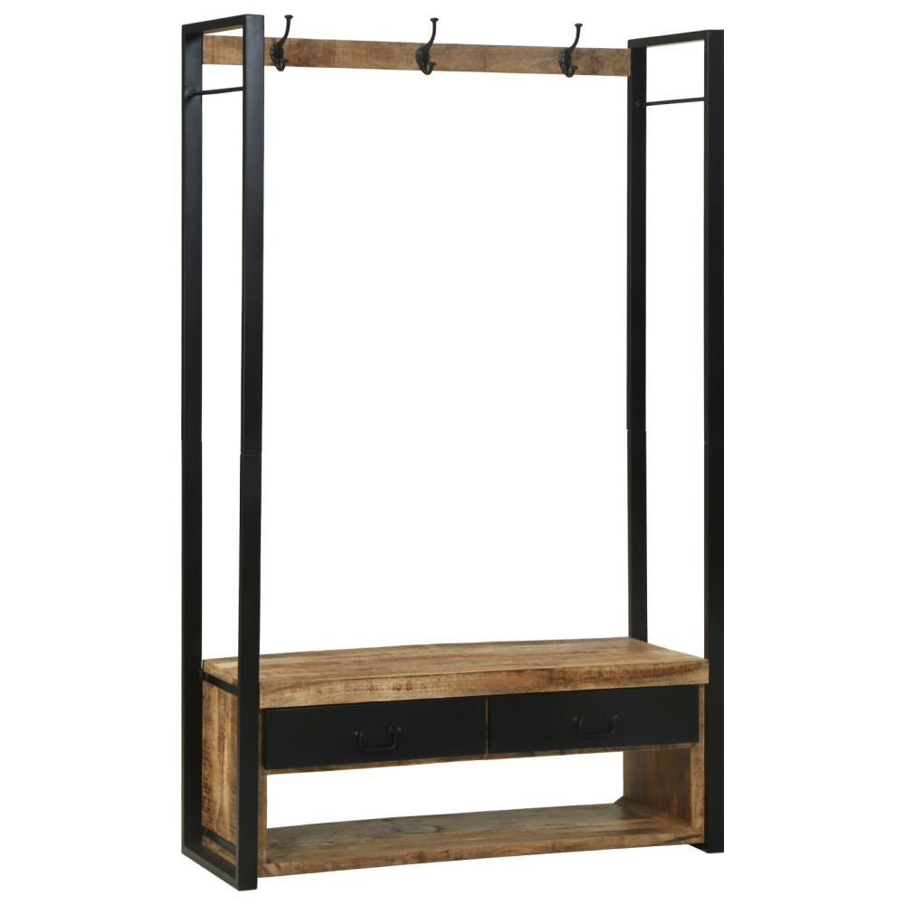 Produktbild för Klädhängare med låda Brun 110 x 40 x 179 cm Massivt Mangoträ