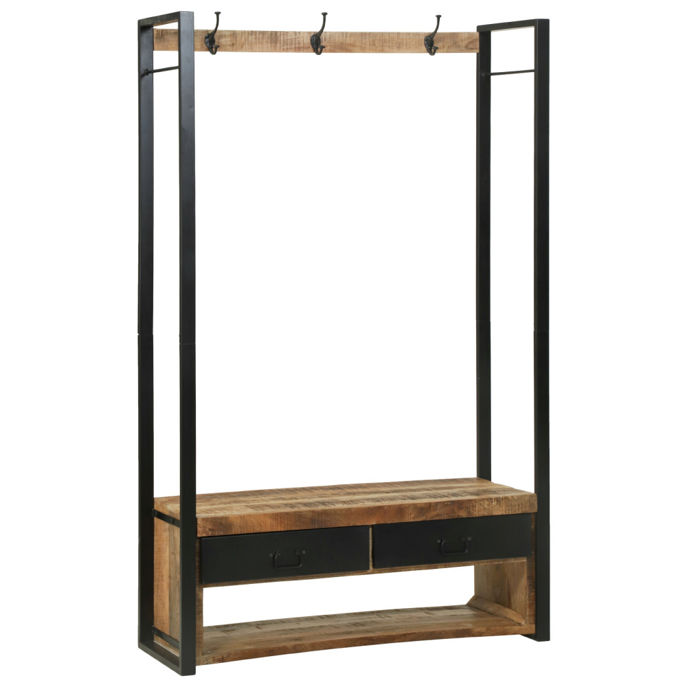 Produktbild för Klädhängare med låda Brun 110 x 40 x 179 cm Massivt Mangoträ