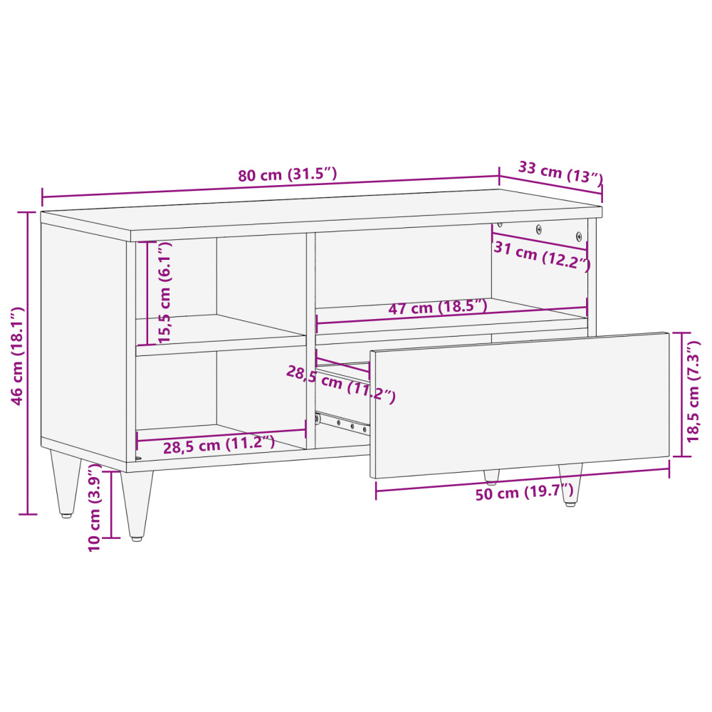Produktbild för TV-skåp med låda Honung brun 80 x 33 x 46 cm Massivt mangoträ