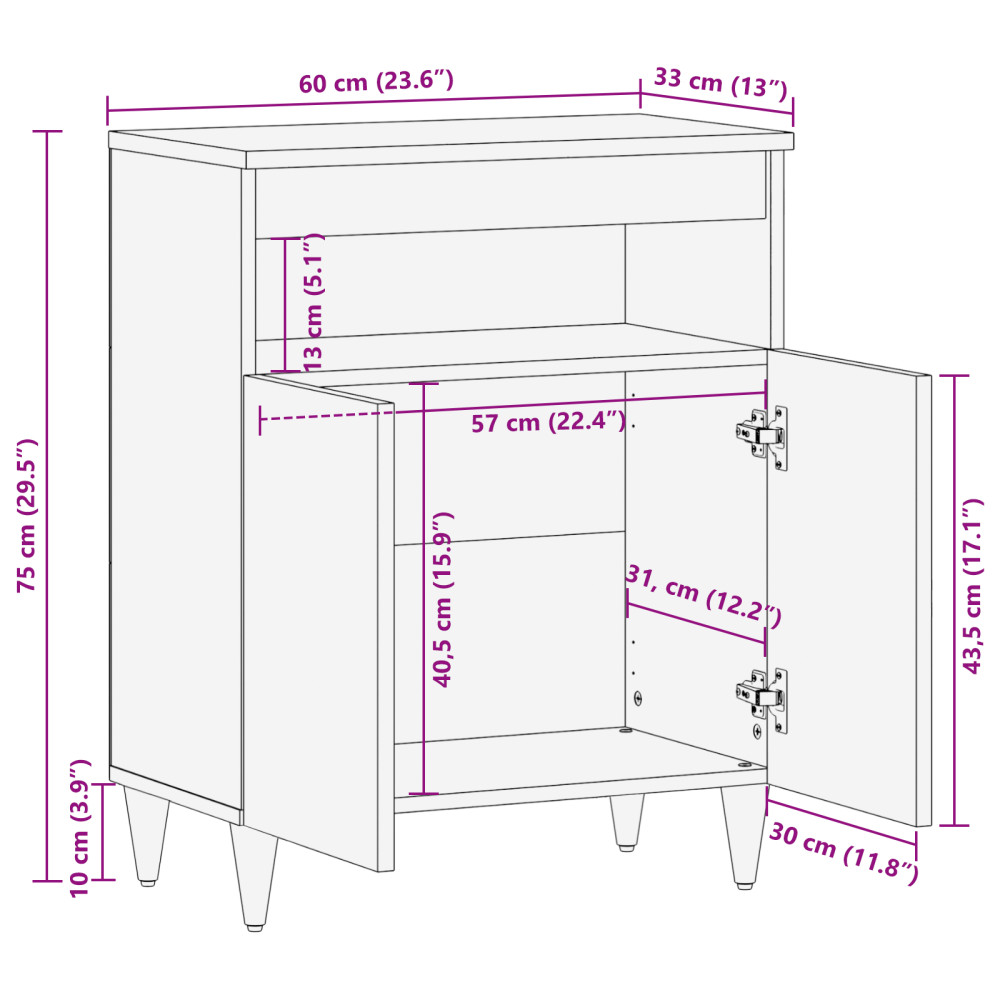 Produktbild för Sideboard med hylla Brun 60 x 33 x 75 cm Massivt mangoträ