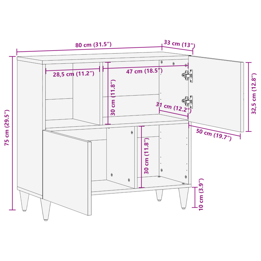Produktbild för Sideboard med hylla Brun 80 x 33 x 75 cm Massivt mangoträ