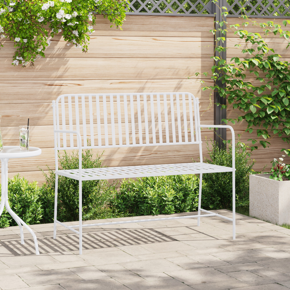 Produktbild för Trädgårdsbänk Enkel Vit 103,5 x 51,5 x 90 cm Stål