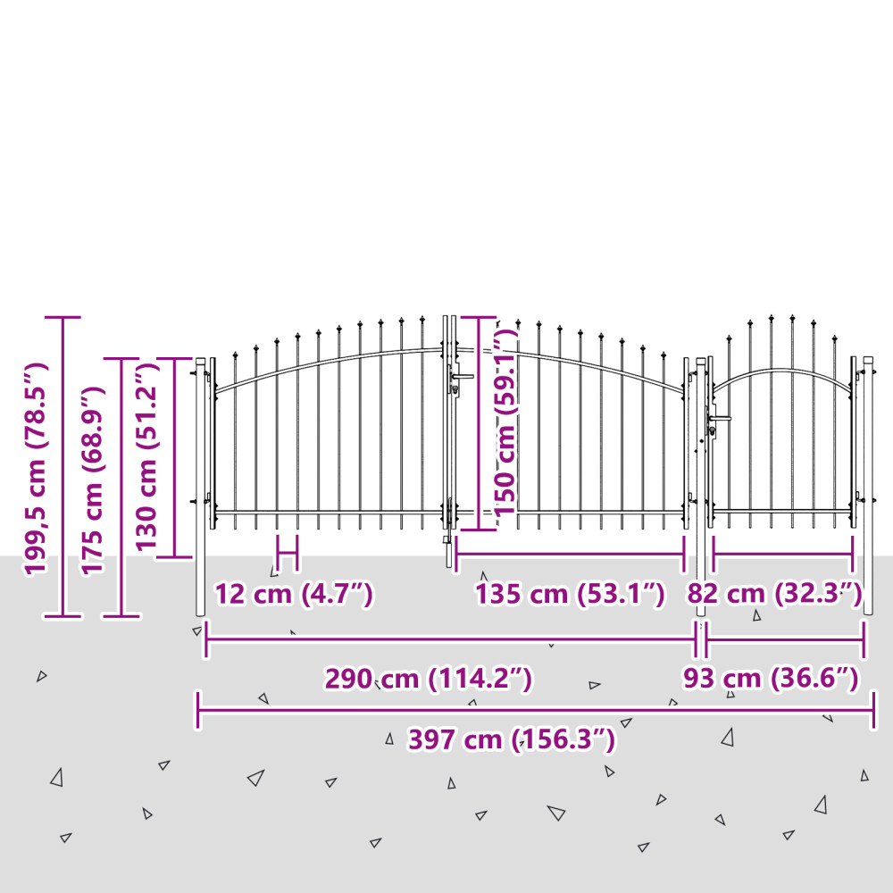 Produktbild för Trädgårdsgrind med lås Woerden Grå 150 x 400 cm Stål