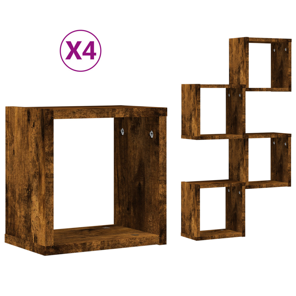Produktbild för Vägg hyllor 4 pcs Rökt ek 26 x 15 x 26 cm Konstruerat trä