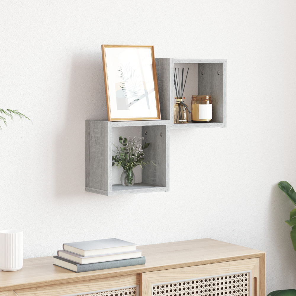 Produktbild för Vägg hyllor 2 pcs Grå Sonoma 26 x 15 x 26 cm Konstruerat trä