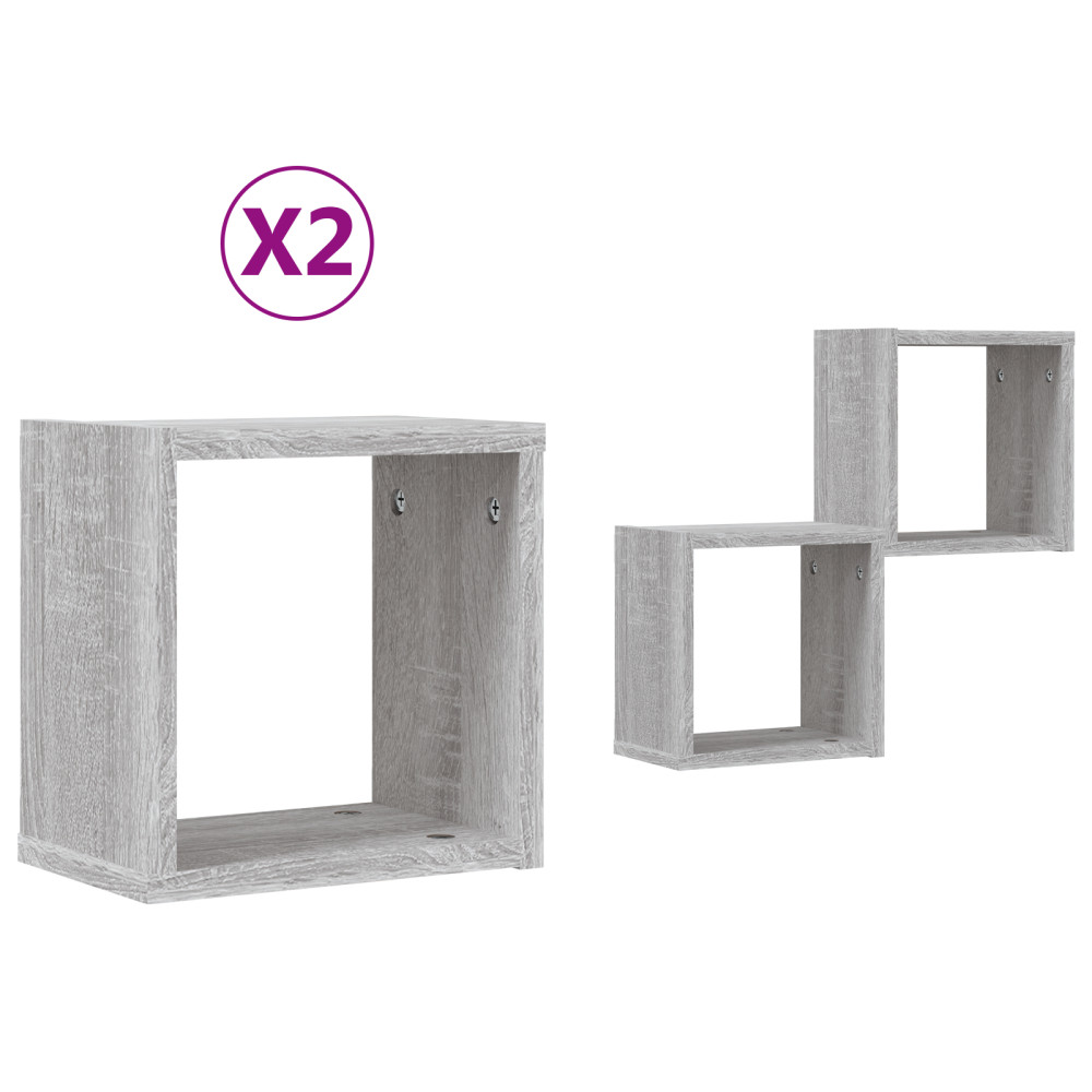 Produktbild för Vägg hyllor 2 pcs Grå Sonoma 26 x 15 x 26 cm Konstruerat trä
