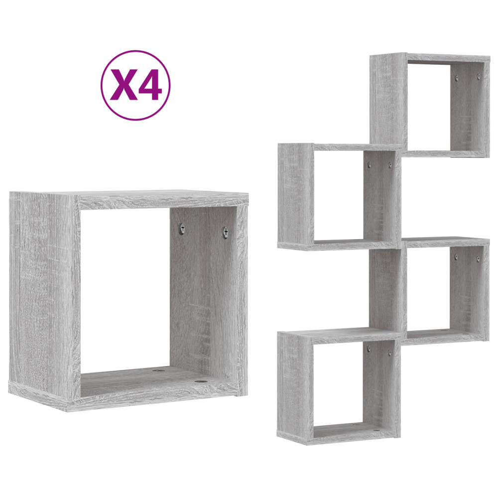 Produktbild för Vägg hyllor 4 pcs Grå Sonoma 26 x 15 x 26 cm Konstruerat trä