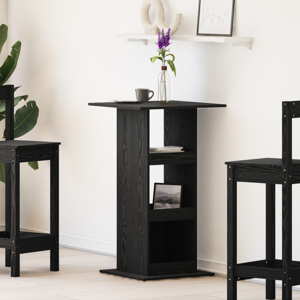 Produktbild för Barbord med hylla Svart Ek 60 x 60 x 100 cm Konstruerat trä