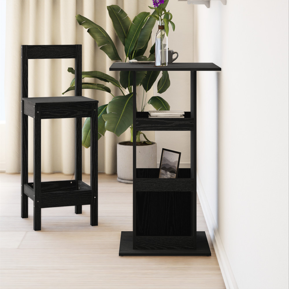 Produktbild för Barbord med hylla Svart Ek 60 x 60 x 100 cm Konstruerat trä