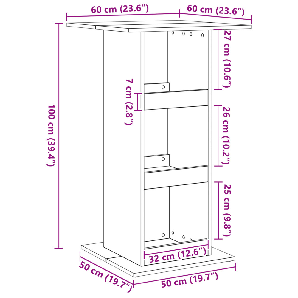 Produktbild för Barbord med hylla Svart Ek 60 x 60 x 100 cm Konstruerat trä