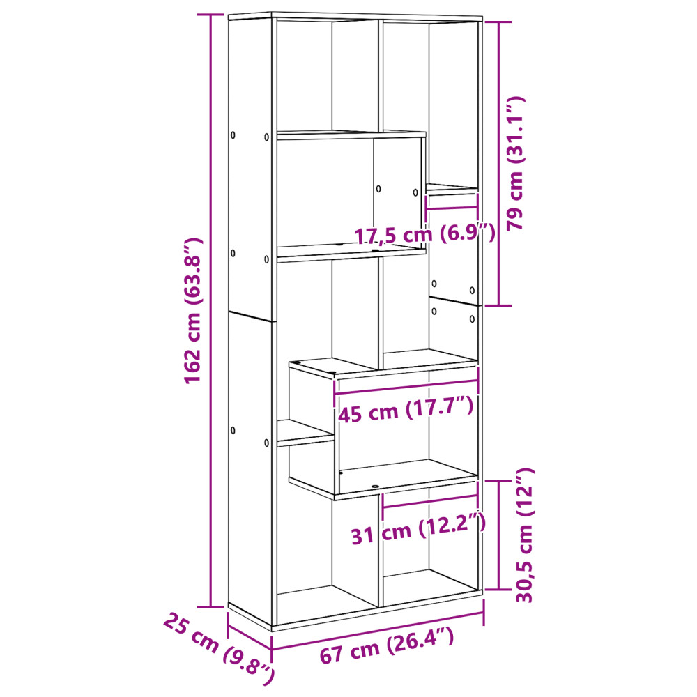 Produktbild för Bokskåp Svart Ek 67 x 25 x 162 cm Konstruerat trä