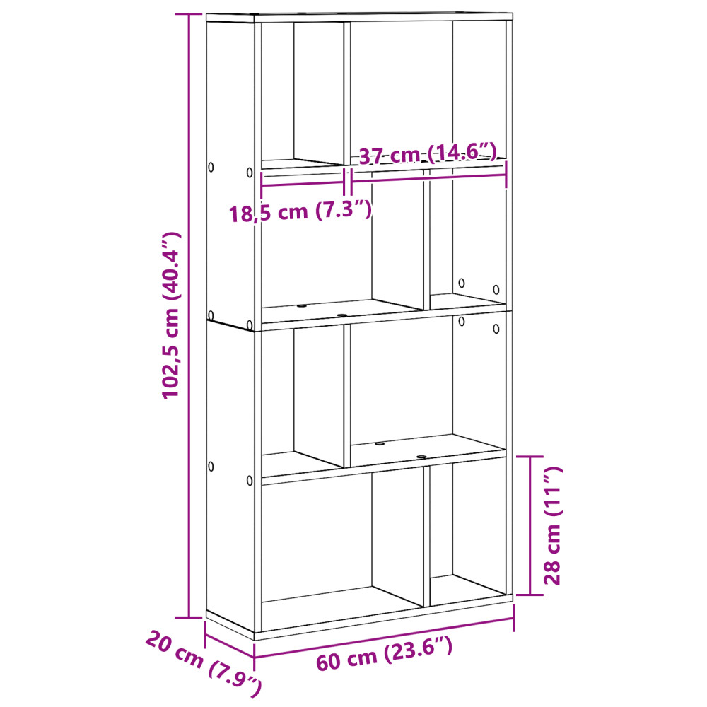 Produktbild för Bokskåp 8 nivåer 60 x 20 x 120,5 cm Konstruerat trä Svart Ek