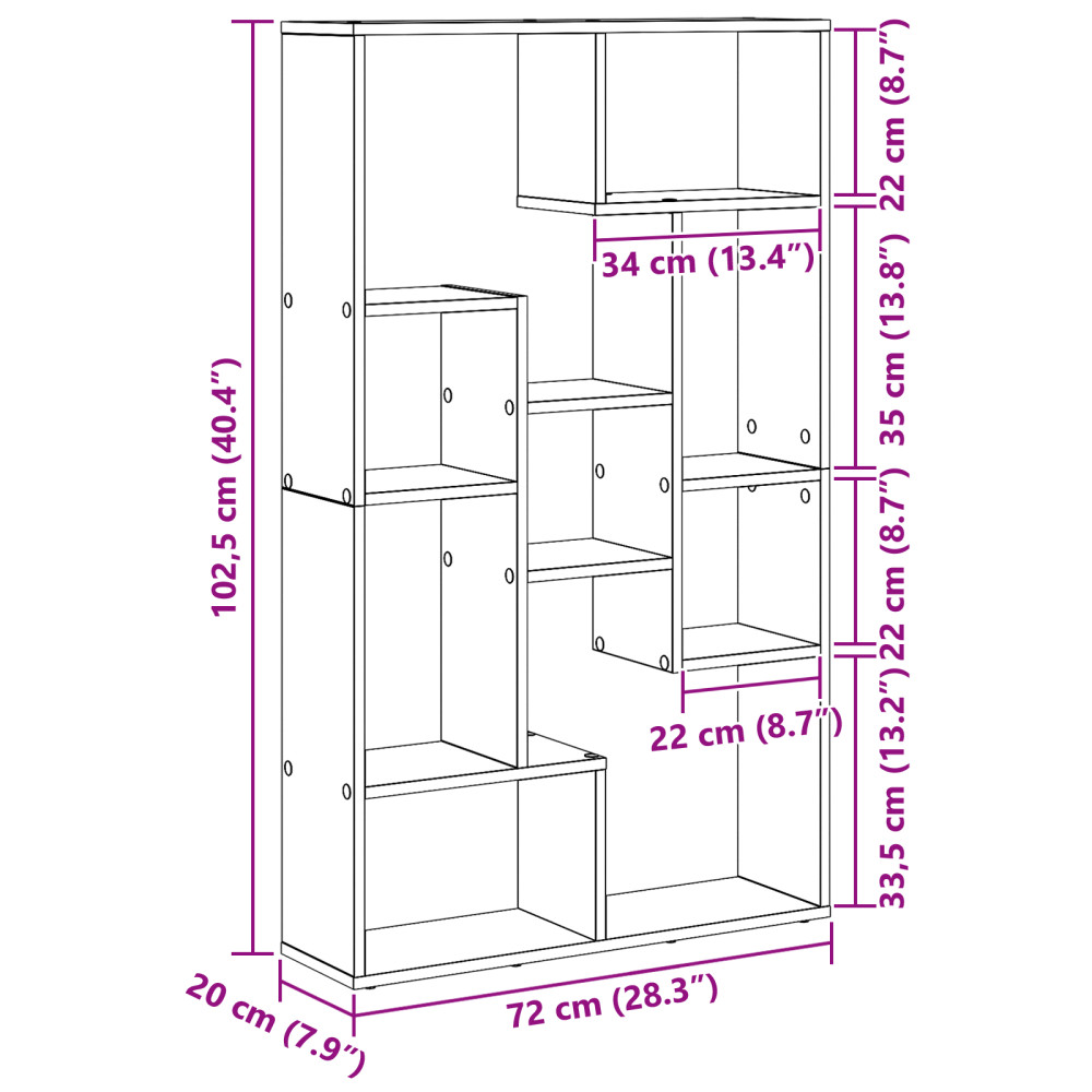 Produktbild för Bokskåp 8 nivåer 72 x 20 x 120,5 cm Konstruerat trä Svart Ek