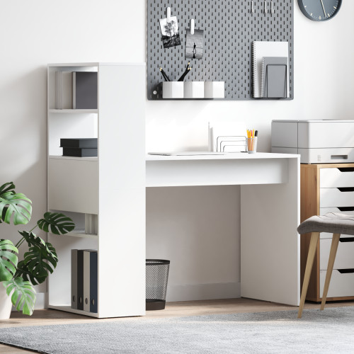 vidaXL Skrivbord med hylla Vit 113 x 54 x 120 cm Konstruerat trä