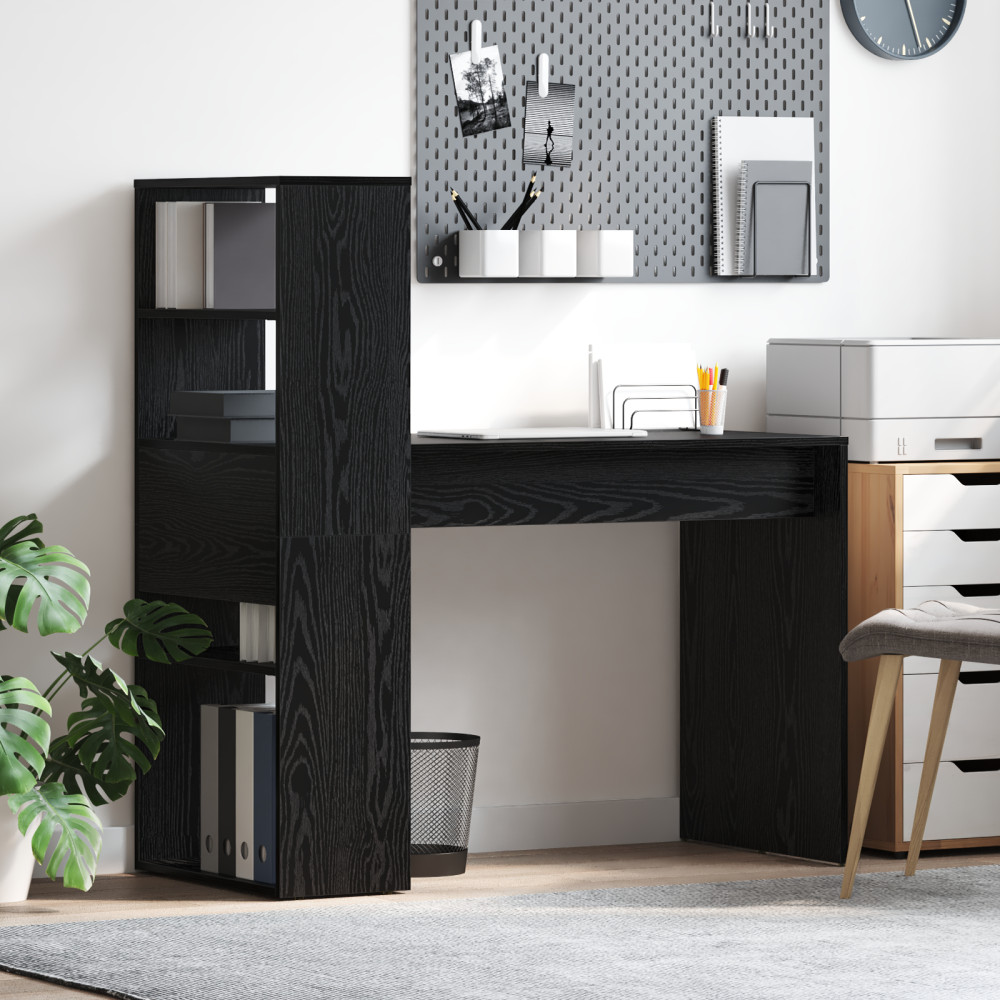 Produktbild för Skrivbord med hylla Svart Ek 113 x 54 x 120 cm Konstruerat trä