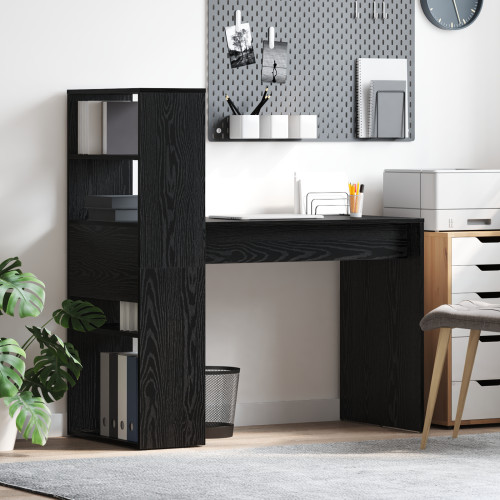 vidaXL Skrivbord med hylla Svart Ek 113 x 54 x 120 cm Konstruerat trä