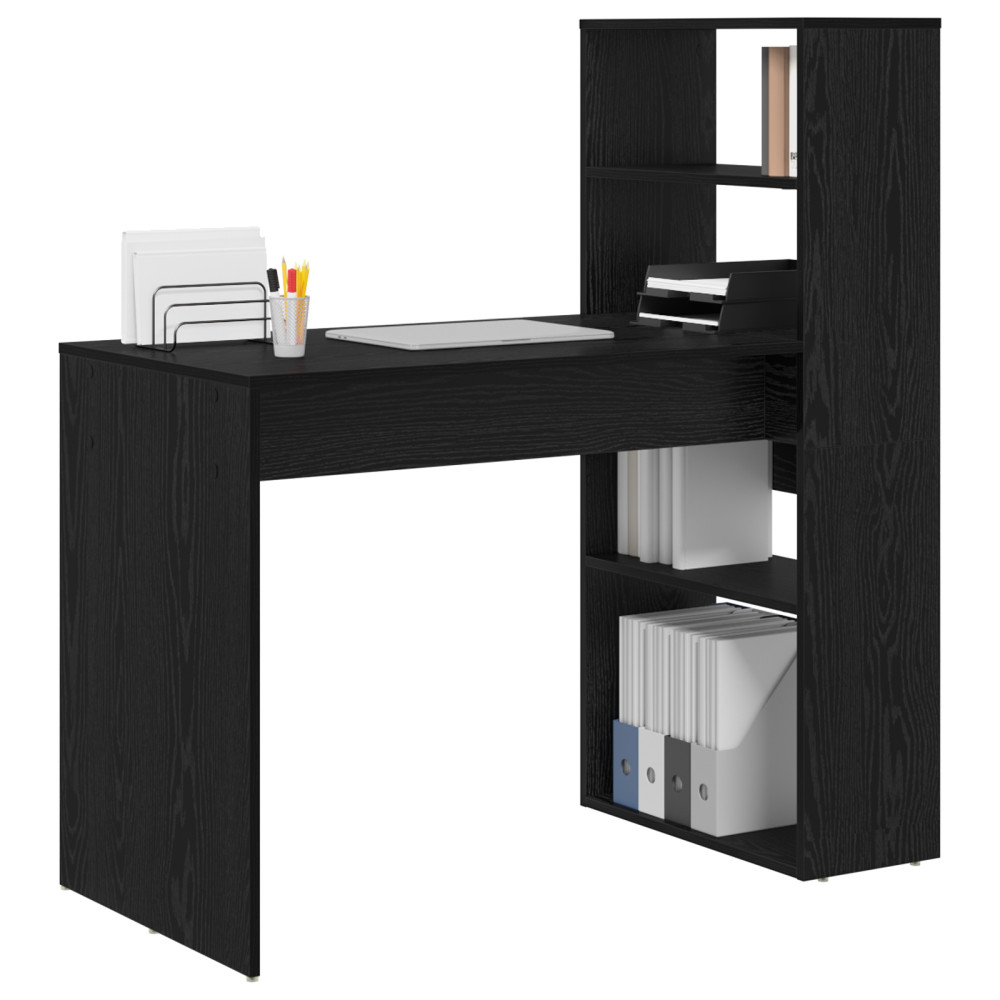 Produktbild för Skrivbord med hylla Svart Ek 113 x 54 x 120 cm Konstruerat trä