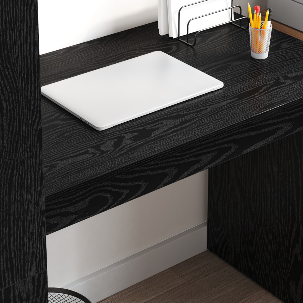 Produktbild för Skrivbord med hylla Svart Ek 113 x 54 x 120 cm Konstruerat trä