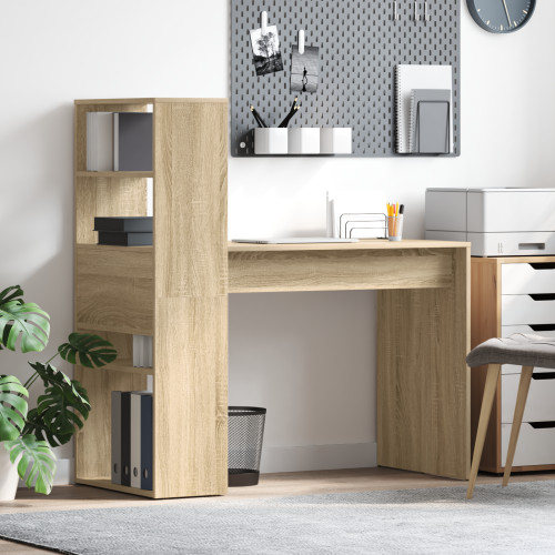 vidaXL Skrivbord med hylla Sonoma-ek 113 x 54 x 120 cm Konstruerat trä