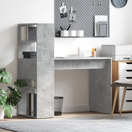 vidaXL Skrivbord med hylla Betonggrå 113 x 54 x 120 cm Konstruerat trä