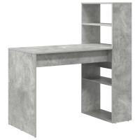 Produktbild för Skrivbord med hylla Betonggrå 113 x 54 x 120 cm Konstruerat trä