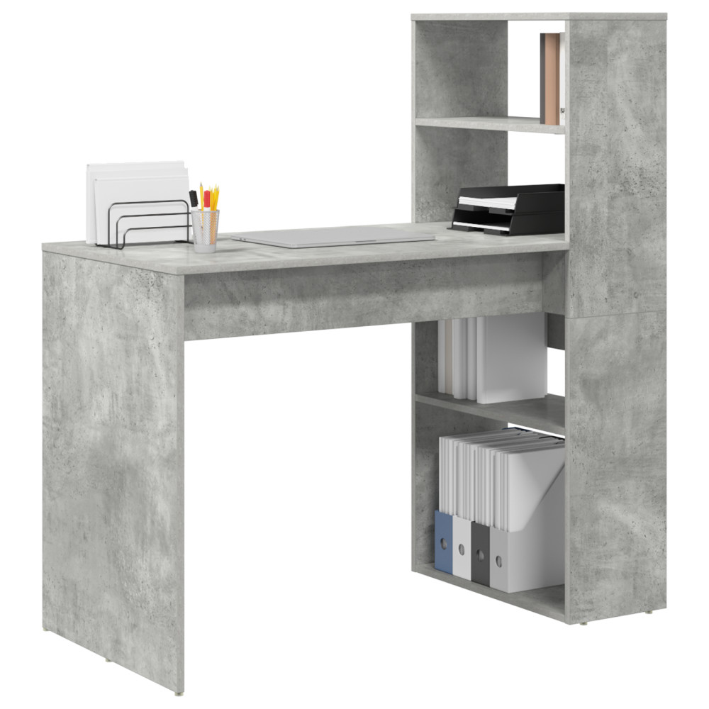 Produktbild för Skrivbord med hylla Betonggrå 113 x 54 x 120 cm Konstruerat trä