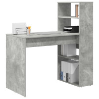 Produktbild för Skrivbord med hylla Betonggrå 113 x 54 x 120 cm Konstruerat trä