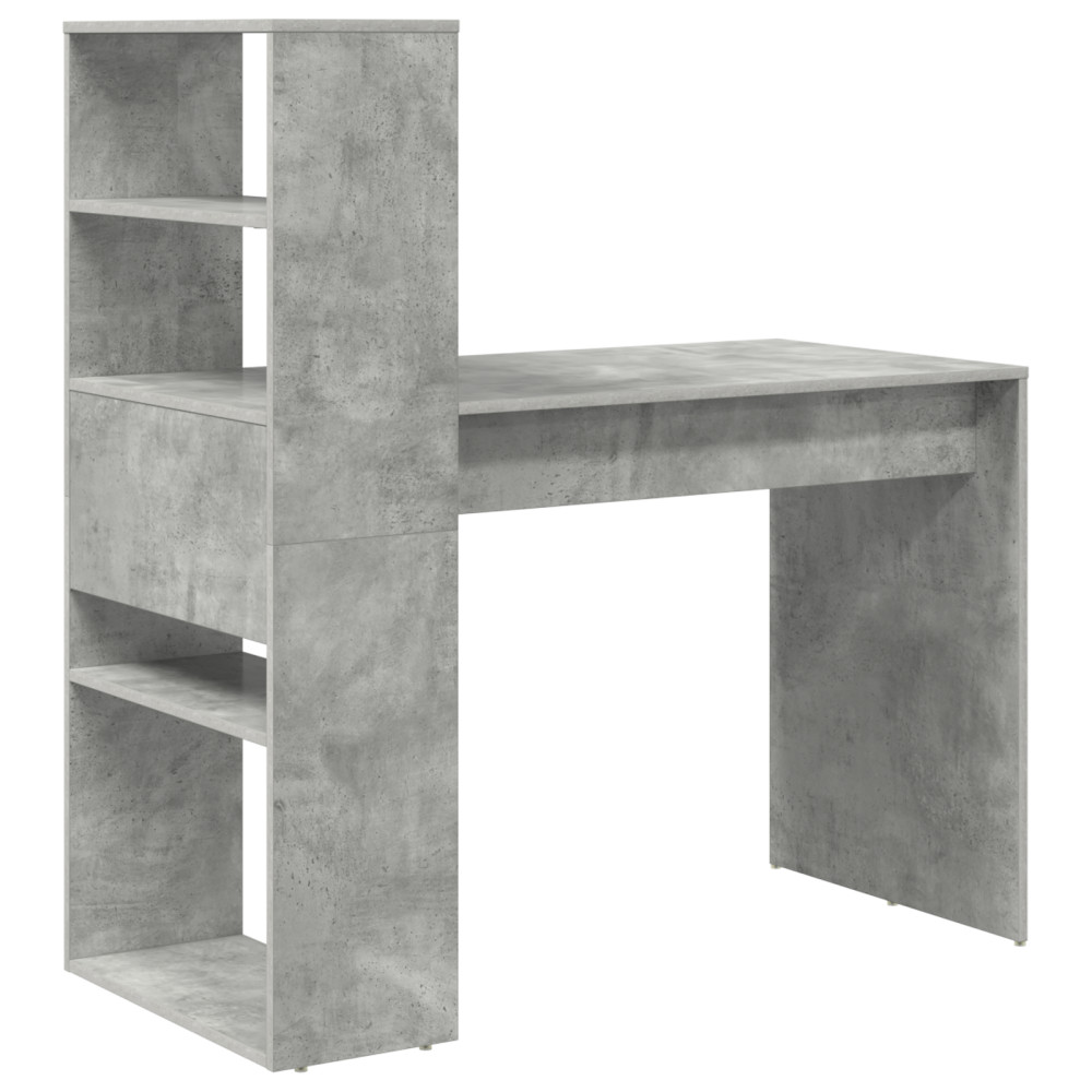 Produktbild för Skrivbord med hylla Betonggrå 113 x 54 x 120 cm Konstruerat trä