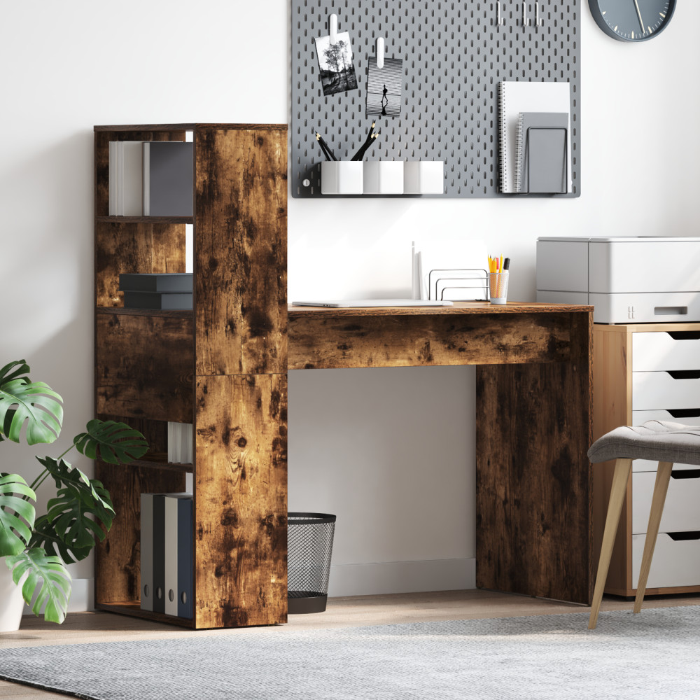 Produktbild för Skrivbord med hylla Rökt ek 113 x 54 x 120 cm Konstruerat trä