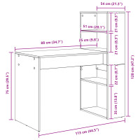 Produktbild för Skrivbord med hylla Rökt ek 113 x 54 x 120 cm Konstruerat trä