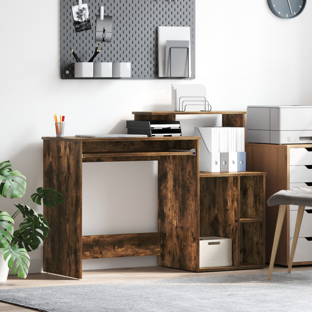 Produktbild för Skrivbord med låda Rökt ek 120,5 x 44 x 88,5 cm Konstruerat trä