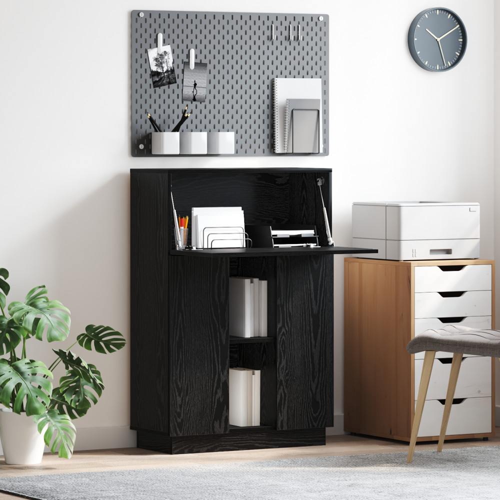 Produktbild för Skrivbord Svart Ek 71.5 x 31.5 x 106.5 cm Konstruerat trä