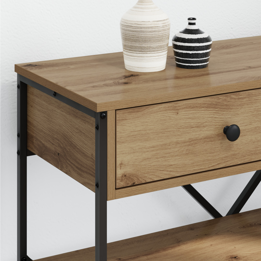 Produktbild för Konsolbord med låda med hylla Brun 100 x 34,5 x 75 cm trä