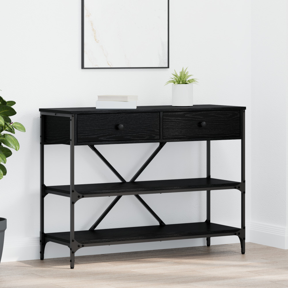 Produktbild för Konsolbord med låda med hylla Svart Ek 100 x 34,5 x 75 cm trä