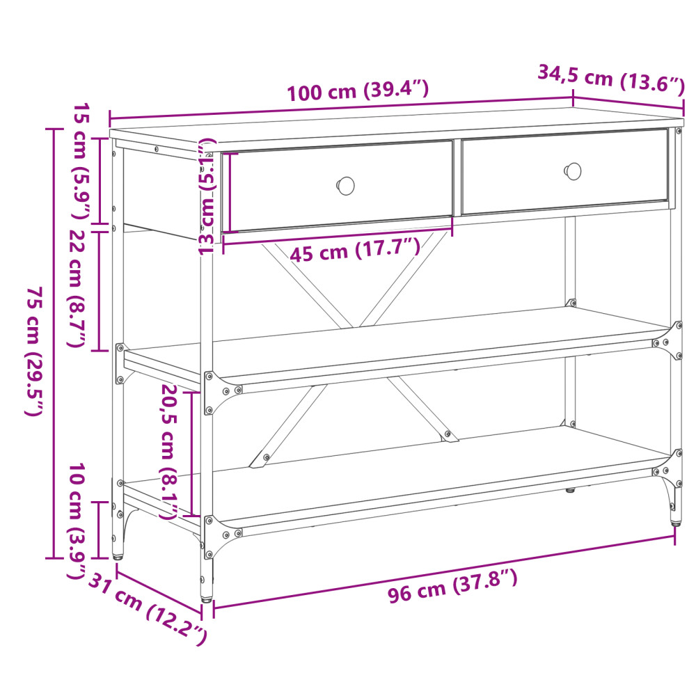 Produktbild för Konsolbord med låda med hylla Svart Ek 100 x 34,5 x 75 cm trä