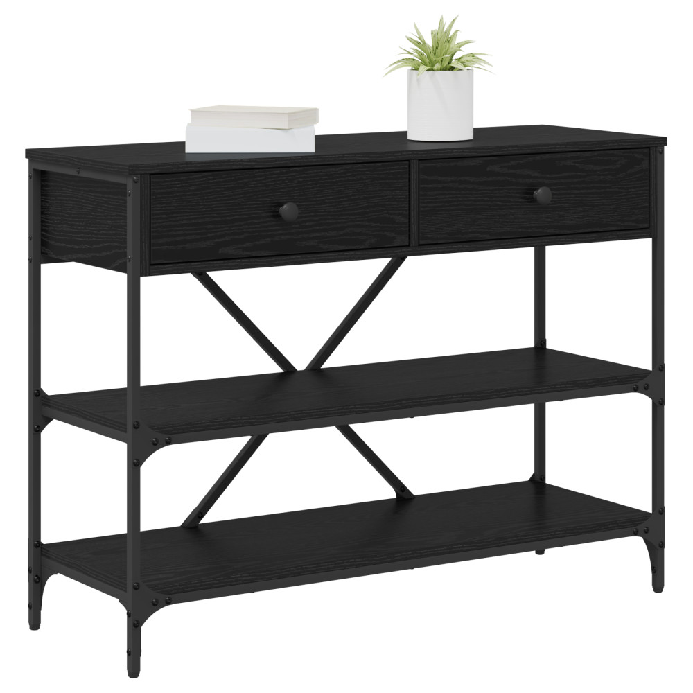 Produktbild för Konsolbord med låda med hylla Svart Ek 100 x 34,5 x 75 cm trä