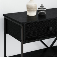 Produktbild för Konsolbord med låda med hylla Svart Ek 100 x 34,5 x 75 cm trä