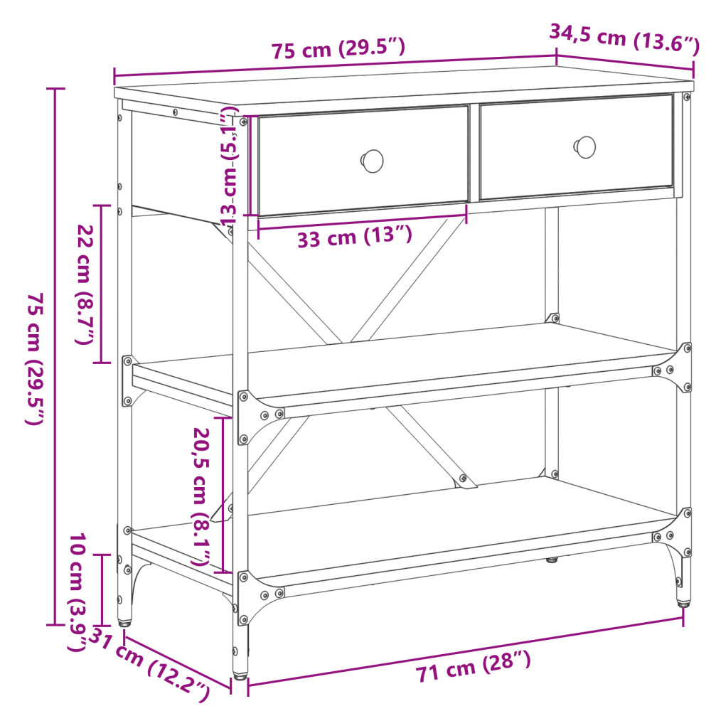 Produktbild för Konsolbord med låda med hylla Brun 75 x 34,5 x 75 cm trä