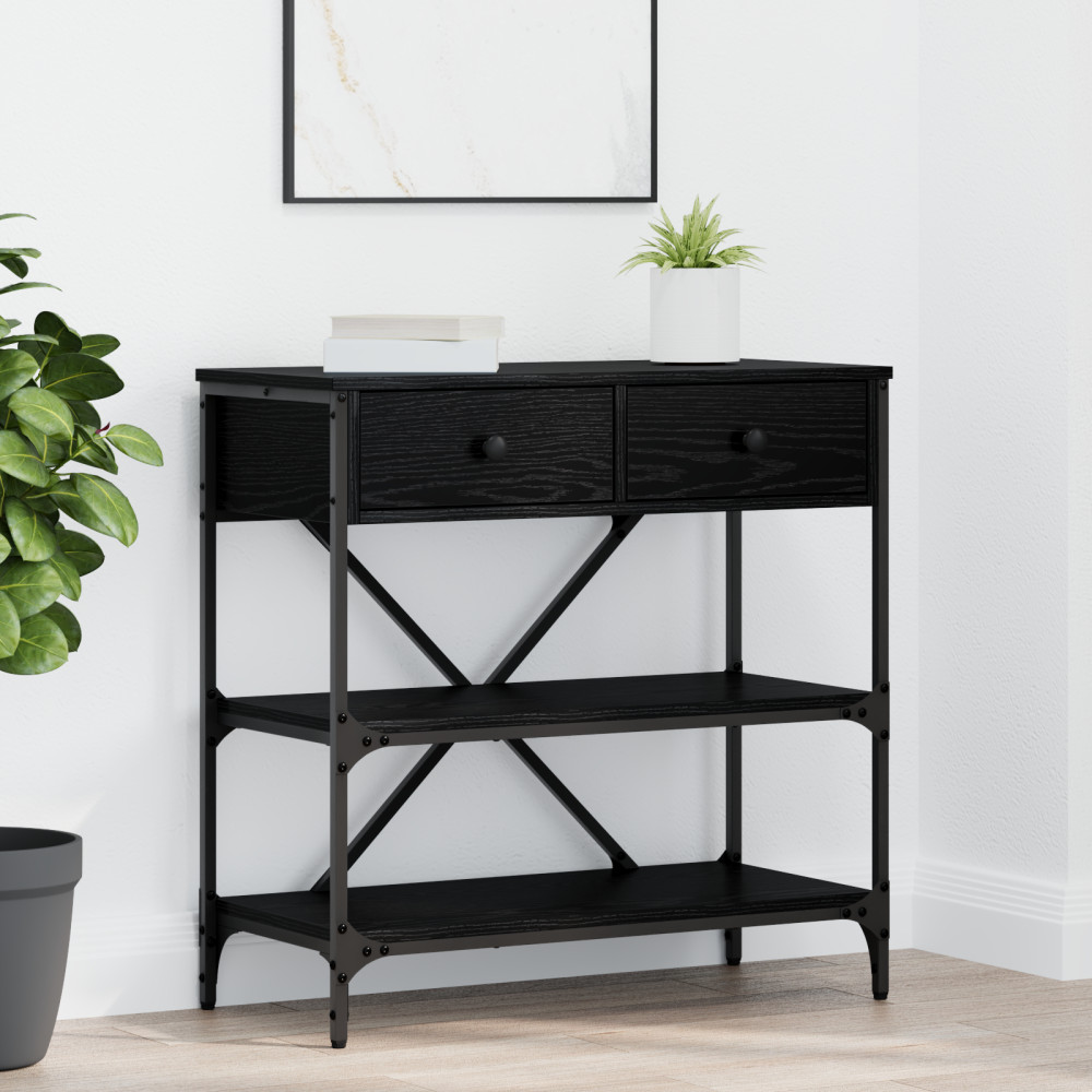 Produktbild för Konsolbord med låda med hylla Svart Ek 75 x 34,5 x 75 cm trä