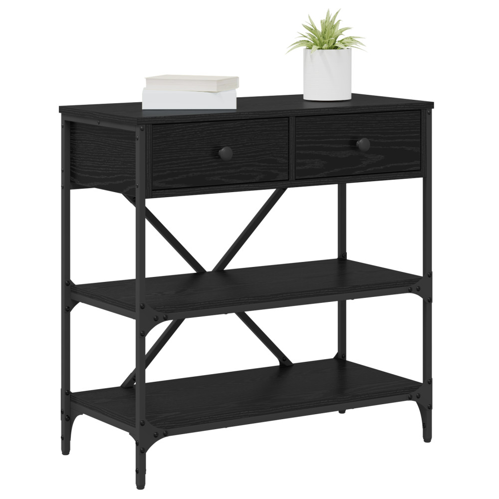 Produktbild för Konsolbord med låda med hylla Svart Ek 75 x 34,5 x 75 cm trä