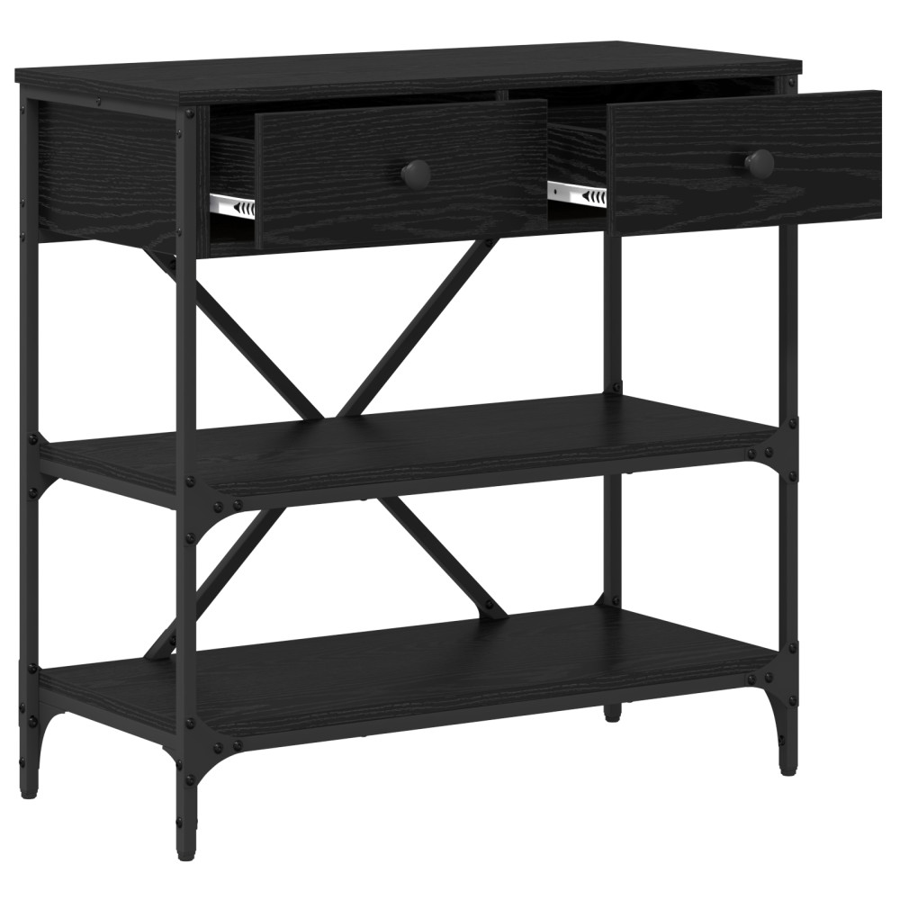 Produktbild för Konsolbord med låda med hylla Svart Ek 75 x 34,5 x 75 cm trä