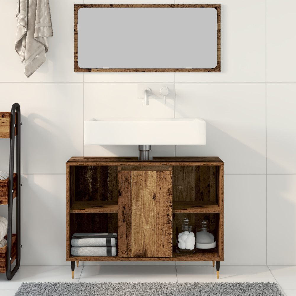 Produktbild för Badrumsskåp Gammalt trä 80 x 33 x 60 cm Konstruerat trä
